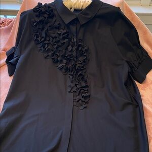 Magaschoni Collection black cotton button down flower and black beads accents